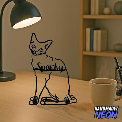 Personalized Devon Rex Cat Minimalist Sculpture, Custom Cats Name Metal Desk Decor, Decorative Home Aesthetic Table Sign Gifts For Officer, Friends, Animal Lover, Kids, Mom, Dad