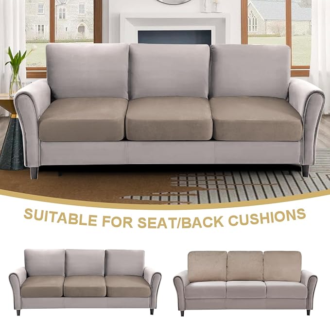 H.VERSAILTEX Sectional Cushion Covers Individual Seat Cushion Cover Stretch Sofa Covers Washable Soft Suede Couch Covers for Sectional Sofa(3 Piece Sofa Cover,Sand)