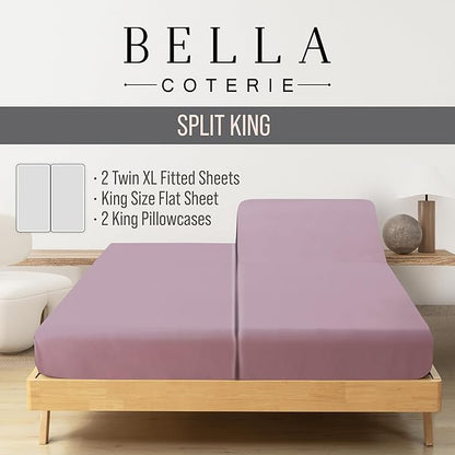 Bella Coterie Luxury Bamboo Viscose Split King Size Sheet Set | 2 Fitted Sheets for Sleep Number & Adjustable Beds | 100% Organically Grown | Cooling & Ultra Soft | 18” Deep Pocket [Lilac]