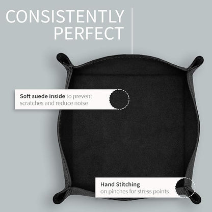 Maruse Italian Tumble Leather Valet Tray Organizer, Office Desk Accessory, Durable Leather Handmade in Italy (Black)
