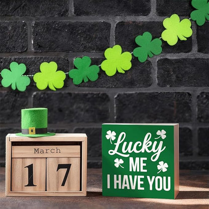 St. Patrick's Day Decor Lucky Me I Have You Wooden Box Sign, Irish Quote Tabletop Decoration for Home Shelf Desk Mantel, Farmhouse Holiday Wooden Decor Gift for Family Couples 5 x 5 Inches