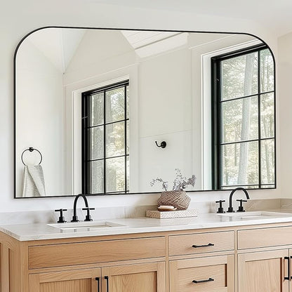 Bathroom Mirror, Wall Mirrors, Black Metal Framed Wall-Mounted Mirrors, Bathroom Vanity Mirror for Over Sink, Living Room, Bedroom, Entryway, 55x36 Inch, Black