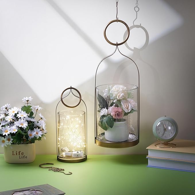 4" Wide Handmade Sturdy Glass Cylinder Jar with Metal Stand in Antique Brass, Display Glass Container for Candles and Plants, Hurricane Lantern, Candle Holder, Industrial, Farmhouse, Outdoor