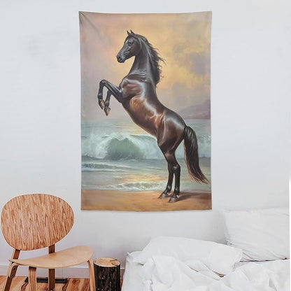 JYOUQOC Horse Animal Stands On The Beach Tapestry Wall Hanging Large Wall Art Decor Flag Backdrop for Bedroom Living Room Dorm 40"×60"