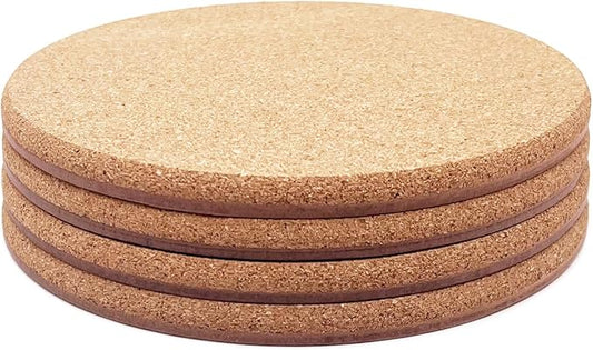 Cork Coasters - Double Layered Thick Cork Planter Coasters, 6 Inch Absorbent Mats, Trivets for Hot Dishes, House Plants - 4 Pcs