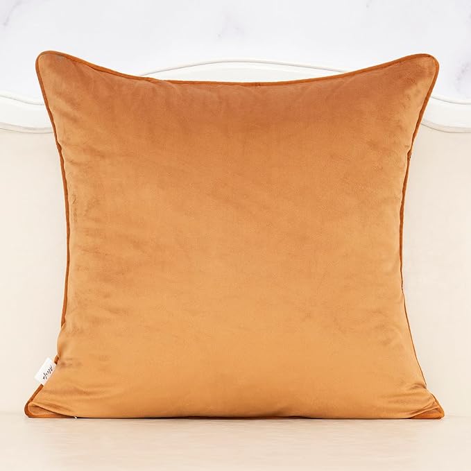 Alerfa Orange Floral Throw Pillow Cover 18 x 18 Inch Cut Velvet Sqaure Luxury Decorative Pillow Cover for Couch Living Room Bedroom