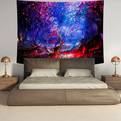 Delur Fantasy Forest Tapestry Enchanted Magical Fairy Tale Tree of Life Wall Hanging Tapestry Mystical Psychedelic Landscape Nature Headboard for Bedroom Living Room Home Decor (70.8" x 92.5")