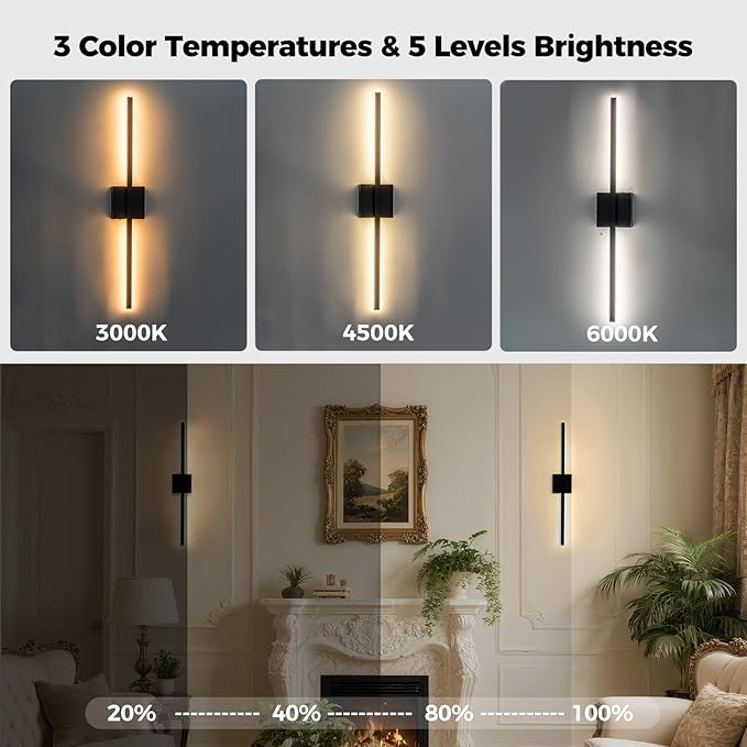 Black Battery Operated Wall Sconces Set of two Wireless，Modern Rechargeable Wall Lights Set of 2 with 10000mAh，Dimmable Led Wall Lamps for Living Room Bathroom Bedroom Hallway Bedside Headboard