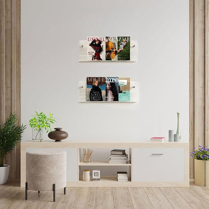 2 Pack Acrylic Magazine Holder,Clear Wall Mounted Magazine Rack Floating Bookshelf for Office,Living Room,Waiting Room Vinyl Record,Book Display Rack(Clear,17 Inch)