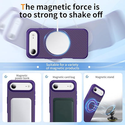 Mag-Stand Carbon Fiber Case for iPhone 17 Air, 360° Rotate Magnetic Stand, Compatible with MagSafe, 15FT Military Protection, Slim Shockproof Magnetic Kickstand Mag Phone Case for Men Women