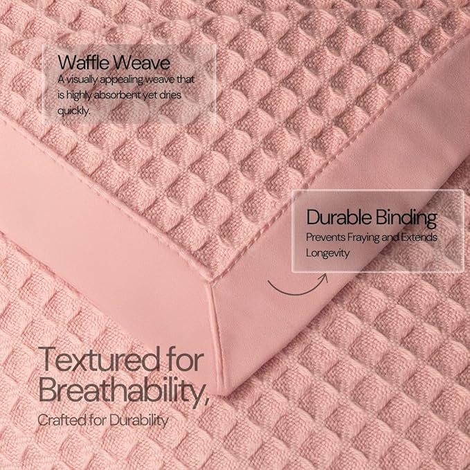 Salt Earth GOTS Certified 100% Organic Cotton Throw Blanket, 90"x90" Waffle Blankets & Throws for Bed, Throw Blanket for Couch, Cozy Christmas Blankets and Throws for Christmas Gifts (Misty Rose)