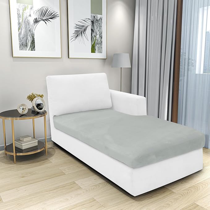 MAXIJIN 1 Piece Velvet Chaise Cover Stretch Sectional Couch Covers for L Shaped Sofa Fitted Soft Chaise Lounge Cushion Cover Sofa Slipcover with Elastic Bottom (Chaises Cover, Silver Grey)