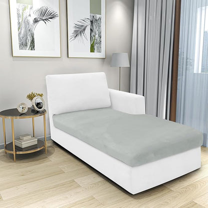 MAXIJIN 1 Piece Velvet Chaise Cover Stretch Sectional Couch Covers for L Shaped Sofa Fitted Soft Chaise Lounge Cushion Cover Sofa Slipcover with Elastic Bottom (Chaises Cover, Silver Grey)
