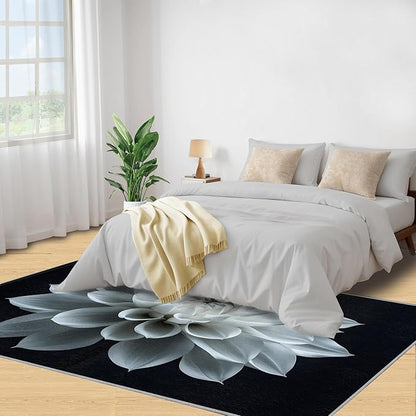 Petals Washable Area Rugs 2x3 Non-Slip Dahlia Living Room Rug White Flower Soft for Carpet Low Pile Indoor Door Mat & Room Decor