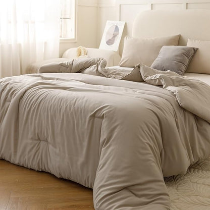 ROSGONIA Oversized King Comforter Oatmeal, 3pcs(1 Boho Comforter & 2 Pillowcases), Lightweight Oversized King Size Comforter Sets All Season Bedding