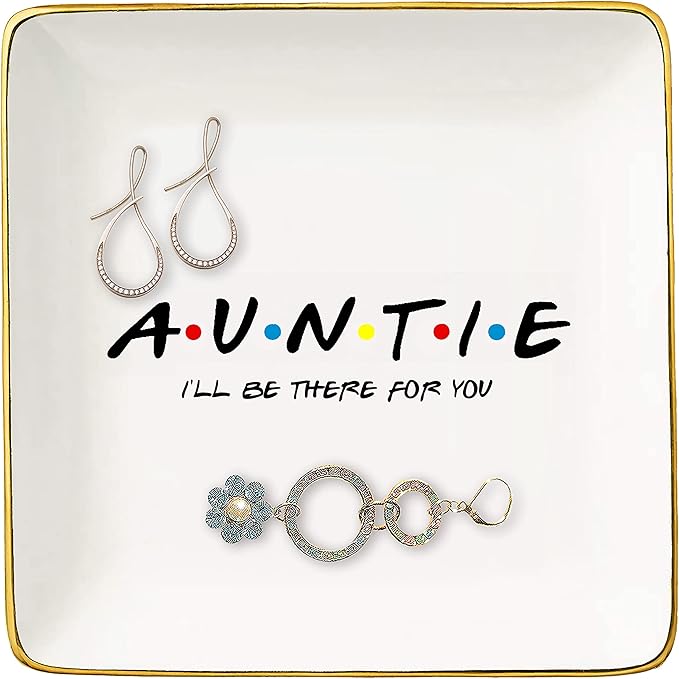 Aunt Gift-Birthday Mother's Day Christmas Gifts for Auntie-Auntie I'll Be There for You-Best Aunt Ever-Ceramic Jewelry Tray,Trinket Holder,Ring Dish