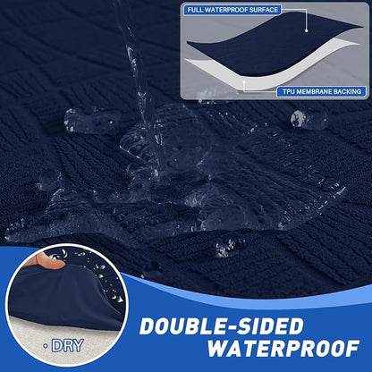 MAXIJIN Waterproof Couch Cushion Covers Stretch Sofa Seat Slipcovers Washable，Sectional Outdoor Cushion Covers with Elastic Bottom for Dogs Pets Kids (1 Pc Sofa Cushion Cover, Navy Blue)