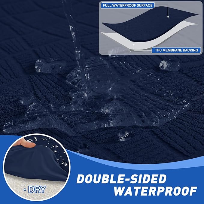 MAXIJIN Waterproof Couch Cushion Covers Stretch Sofa Seat Slipcovers Washable，Sectional Outdoor Cushion Covers with Elastic Bottom for Dogs Pets Kids (3 Pc Cushion Cover, Navy Blue)