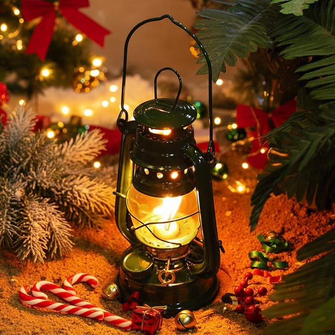 Honoson 4 Pieces Oil Lamp Hurricane Lamp Kerosene Lantern for Indoor Outdoors Decorative Hanging Oil Lantern with Wick for Hiking Emergency Camping Party Decoration(Green,8 Inch)