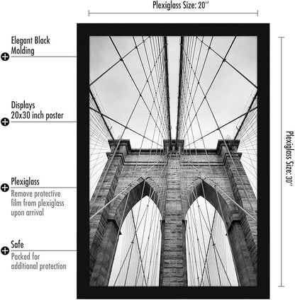 Americanflat 20x30 Poster Frame with Polished Plexiglass - Black Picture Frame - Wide Photo Frames Made of Engineered Wood for Vertical or Horizontal Wall Display - Epic Collection - Black