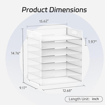 7 Tier Paper Organizer - Mesh Desktop File Holder with Handles for Office School Desk, Black (White)