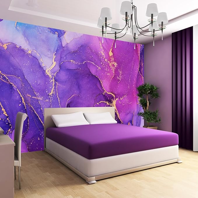 Purple and Gold Marble Wallpaper Modern Abstract Art Mural for Living Room Bedroom（Not Peel and Stick）