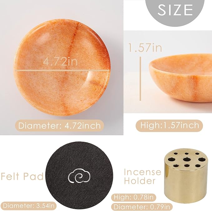 Rare Natural Red Marble Incense Holder, Beautiful Incenses Burner for Meditation, 9 Incense Holes Suitable for Most Incenses Types, Easily Grab All Incense Ash (Sunset Red)