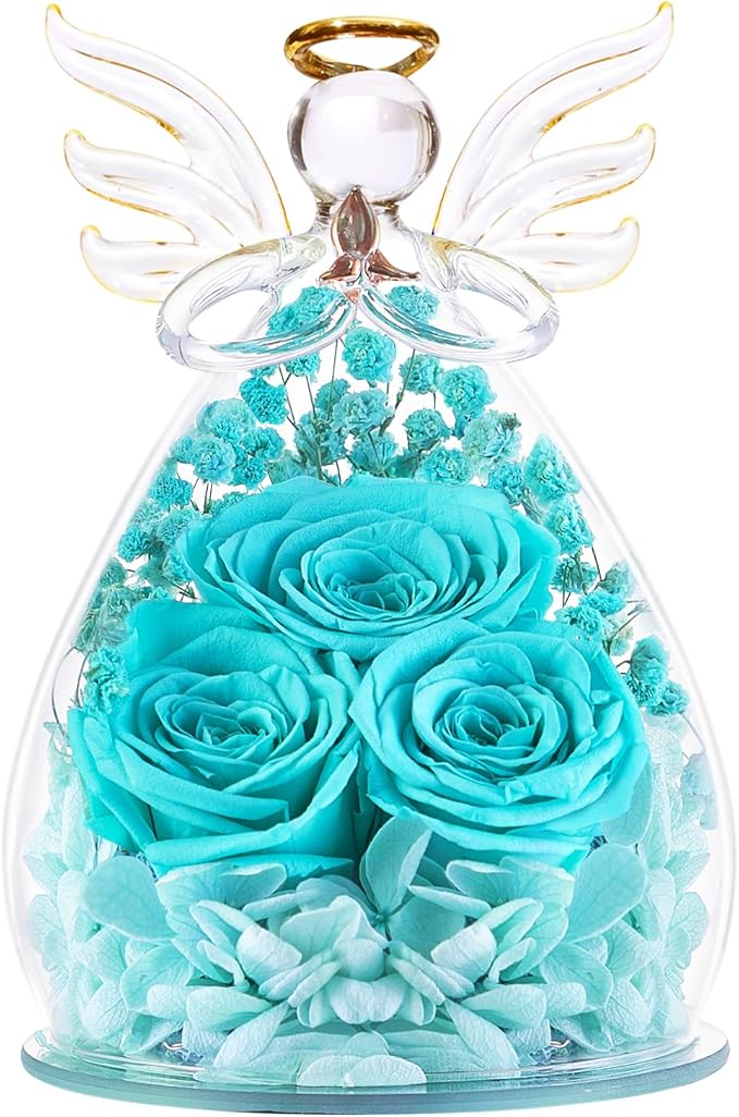 Beferr Valentines Day Rose Gifts for Her Women Mom Gifts for Birthday, Fresh Flowers for Delivery Prime Forever Preserved Rose in Glass Angel Figurine, for Grandma Wife Kids Daughter