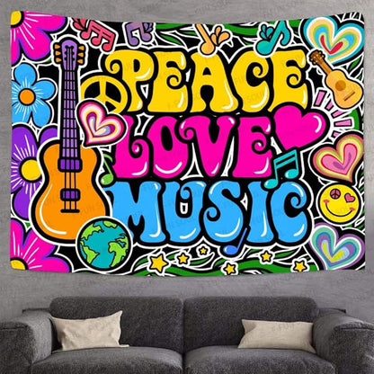 F-FUN SOUL Peace Love Tapestry Groovy Tapestry, 80x60inches, 70s Music Tapestries Psychedelic Art Tapestries Wall Hanging for Bedroom Living Room Decor Banner
