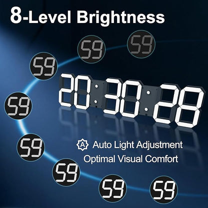 Large Digital Wall Clock 27" with Remote Control,3D Led Clock Adjustable Brightness Timer 12/24 Hr Time/Date/Temperature for Living Room/Office/Restaurant