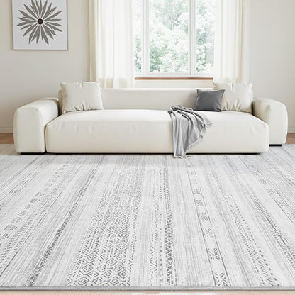 9x12 Area Rugs for Living Room Machine Washable Rug Distressed Indoor Carpet Neutral Moroccan Boho Rug Ultra Soft Area Rug for Bedroom Dining Room Playroom Office, Grey