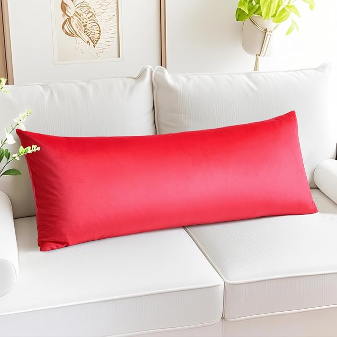 Artscope Luxury Velvet Lumbar Pillow Cover Super Soft Decorative Rectangle Pillowcases Soft Solid Cushion Cases for Couch Sofa Bedroom Car Decor 14x36 Inch Red