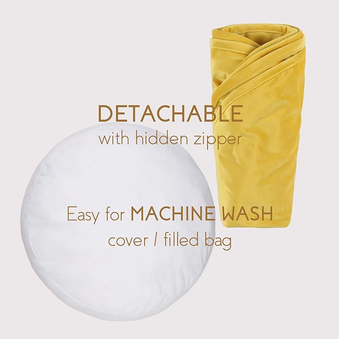 Velvet Floor Pillows Round Chair Cushion Couch Throw Pillow Soft Pouf Seat Mattress Bean Bag for Reading Nook Play Room (19.7",Yellow)