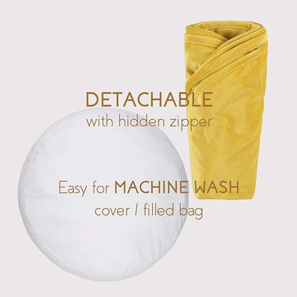 Velvet Floor Pillows Round Chair Cushion Couch Throw Pillow Soft Pouf Seat Mattress Bean Bag for Reading Nook Play Room (19.7",Yellow)