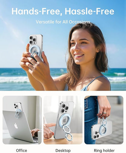 SYNCWIRE for MagSafe Ring Phone Holder, 360° Rotation Magnetic Cell Phone Grip Dual-Sided Magnets Phone Ring Kickstand Compatible with iPhone 17 16 15 14 13 12 Pro Max MagSafe, Android, Samsung etc.