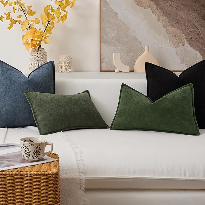 Kevin Textile 14x24 Inch Lumbar Pillow Cover 1 Pack Soft Boucle Textured Decorative Waterproof Rectangle Cushion Elegant Accent Pillow for Couch Sofa Chair Bed Home Decor Indoor Outdoor Moss Green