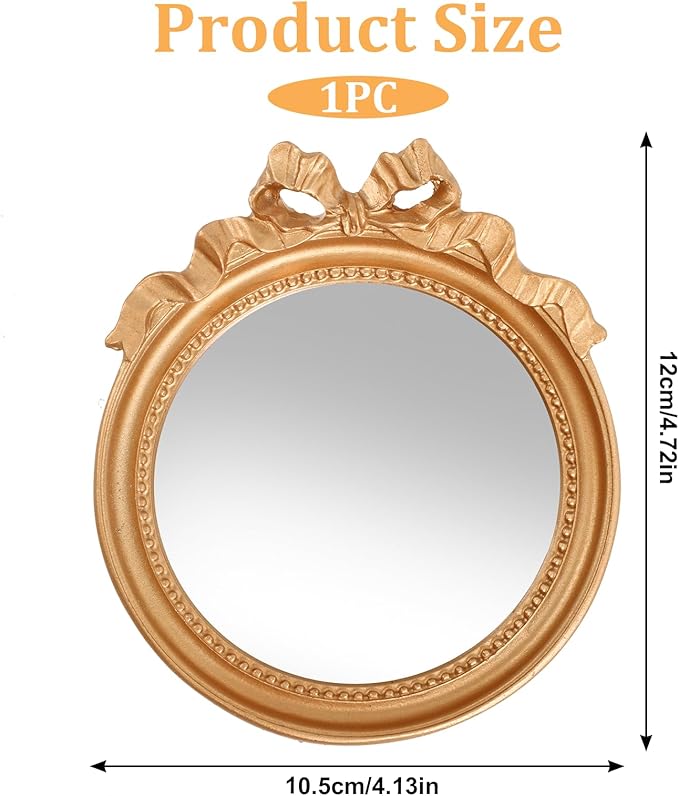 Small Wall Mirror 4.2'' Gold Vintage Makeup Desk Mirror Traditional Roundness Table Mirror Antique Mirror with Resin Frame Decorative Hanging Mirror for Bedroom Bathroom Tabletop Wall