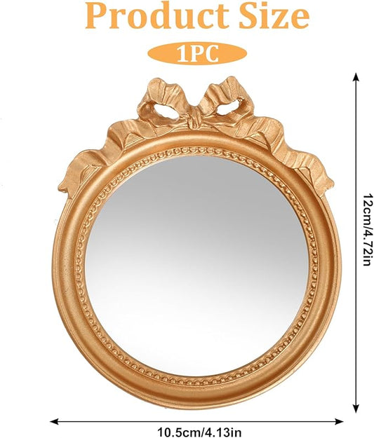 Small Wall Mirror 4.2'' Gold Vintage Makeup Desk Mirror Traditional Roundness Table Mirror Antique Mirror with Resin Frame Decorative Hanging Mirror for Bedroom Bathroom Tabletop Wall