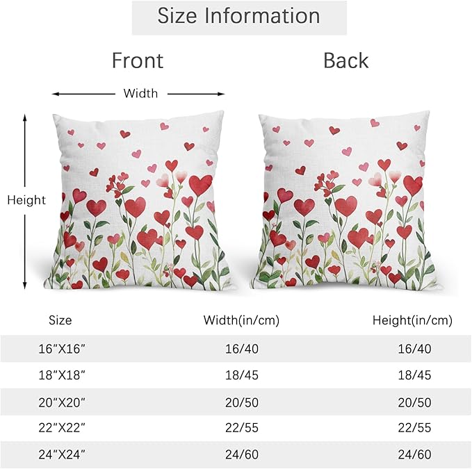 Valentines Day Pillow Covers 20x20 Set of 2 Green Red Heart Throw Pillow Covers Love Pillowcase Linen Decoration Farmhouse Holiday Cozy Soft Cushion Case Couch for Indoor Outdoor Home Decor