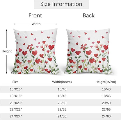 Valentines Day Pillow Covers 16x16 Set of 2 Green Red Heart Throw Pillow Covers Love Pillowcase Linen Decoration Farmhouse Holiday Cozy Soft Cushion Case Couch for Indoor Outdoor Home Decor