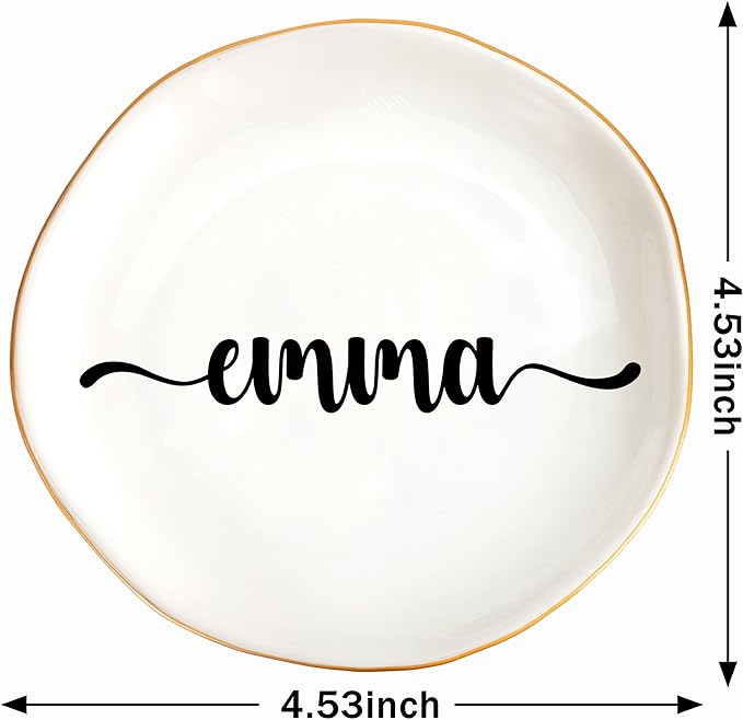 JoycuFF Emma Personalized Name Ceramic Jewelry Tray, Mothers Day Christmas Anniversary Engagement Birthday Gifts for Women Couples, Trinket Dish for Rings Earrings Necklaces Bracelets Keys