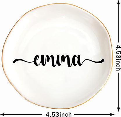 JoycuFF Emma Personalized Name Ceramic Jewelry Tray, Mothers Day Christmas Anniversary Engagement Birthday Gifts for Women Couples, Trinket Dish for Rings Earrings Necklaces Bracelets Keys