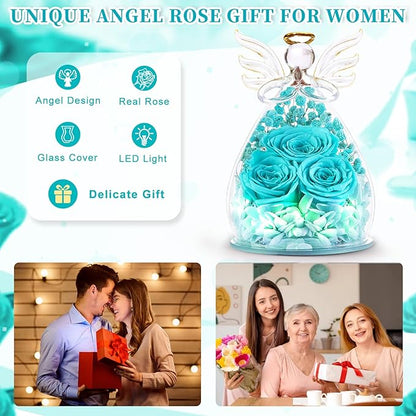 Beferr Valentines Day Rose Gifts for Her Women Mom Gifts for Birthday, Fresh Flowers for Delivery Prime Forever Preserved Rose in Glass Angel Figurine, for Grandma Wife Kids Daughter
