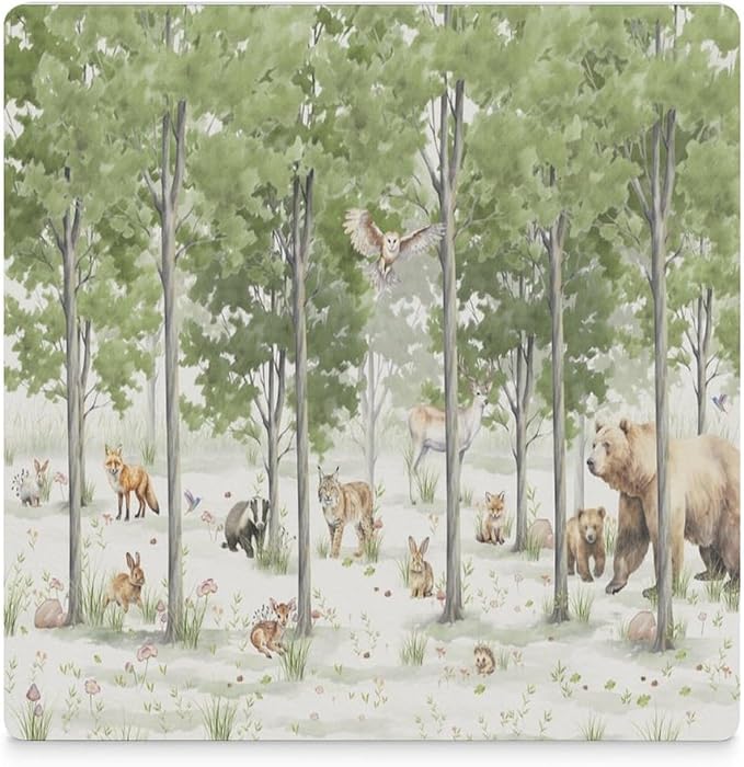 Square-4PCS Forest Ceramic Coasters, Square Absorbent Drink Coasters, Cartoon Forest Nature Animal Bear, Deer, Fox, Rabbit Style Ceramic Table Coasters for Coffee, Beverage, Wine, Beer Coasters