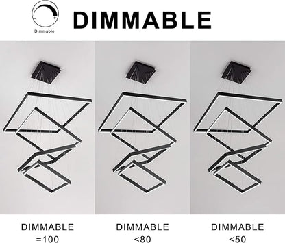 Square Led Chandelier Modern Hanging Light 4-Rings Contemporary Ceiling Pendant Light Dimmable Led Pendant Light for Living Room Kitchen Dining Room 15.7"+19.6"+23.6"+31.4" Black