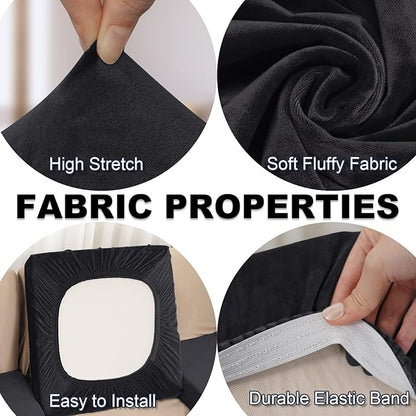 Sectional Couch Covers for 3-Piece Seat Cushion Velvet Separate L Shape Couch Cover Stretch Sofa Slipcover with 2 Pieces Pillowcases Furniture Protector (Sofa 2 Seater + 1 Chaise, Black)