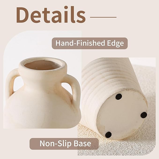 White Ceramic Rustic Flower Vase, 10.83 Inch Pottery Modern Vase for Shelf, Tabletop, Vintage Farmhouse Home Decor for Coffee Table, Living Room, Mantle, Fireplace, Entryway