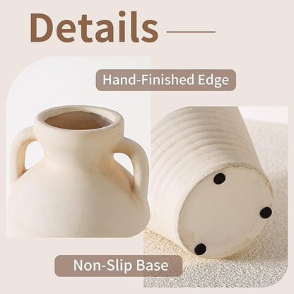 White Ceramic Rustic Flower Vase, 10.83 Inch Pottery Modern Vase for Shelf, Tabletop, Vintage Farmhouse Home Decor for Coffee Table, Living Room, Mantle, Fireplace, Entryway
