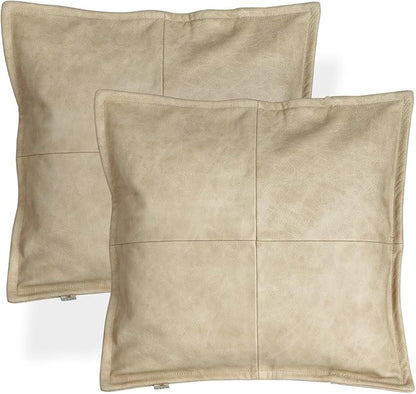 D DOLLY LAMB Lambskin Leather Pillow Cover - Sofa Cushion Case - Decorative Throw Covers for Living Room & Bedroom, 20x20 Inches - Light Beige Box Pack of 1