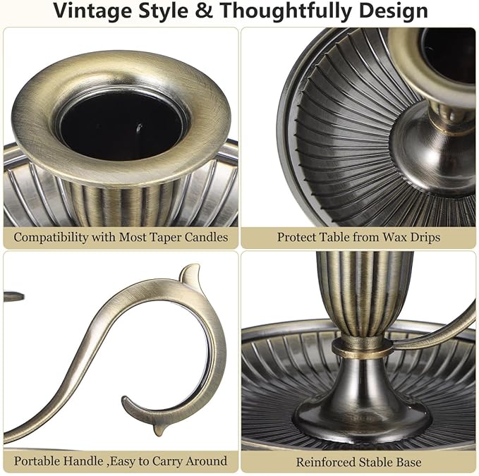 BESPORTBLE Vintage Taper Candle Holders with Handle: 1Pcs Retro Candlestick Holders Vintage for Easter Table - Antique Decor for Kitchen and Entryway Decor - Home Décor Accents Candle Sticks